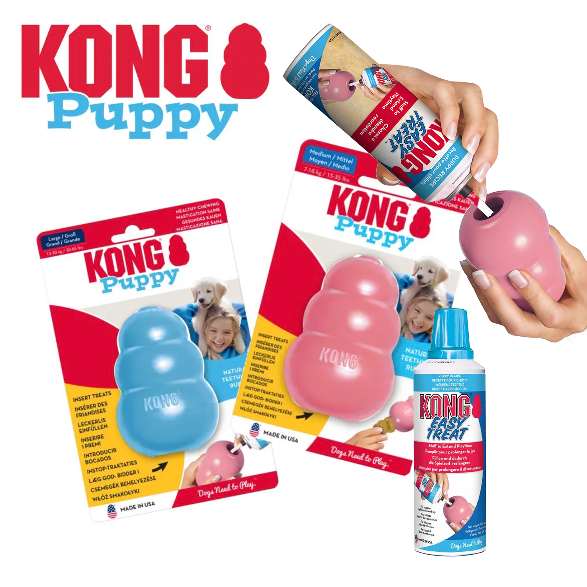 KONG Puppy Toy Classic + Easy Treat Paste Bundle