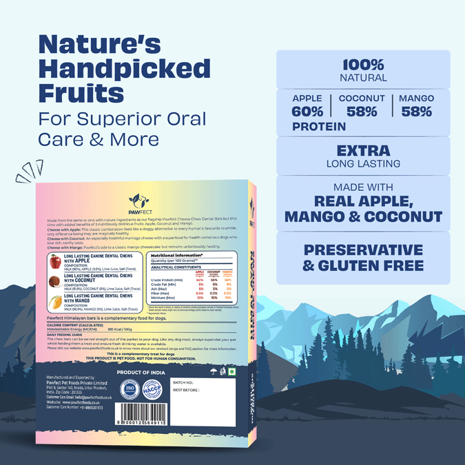 Pawfect Himalayan Yak Chews with 3 Nutritious Fruits – Large 3 x 140g