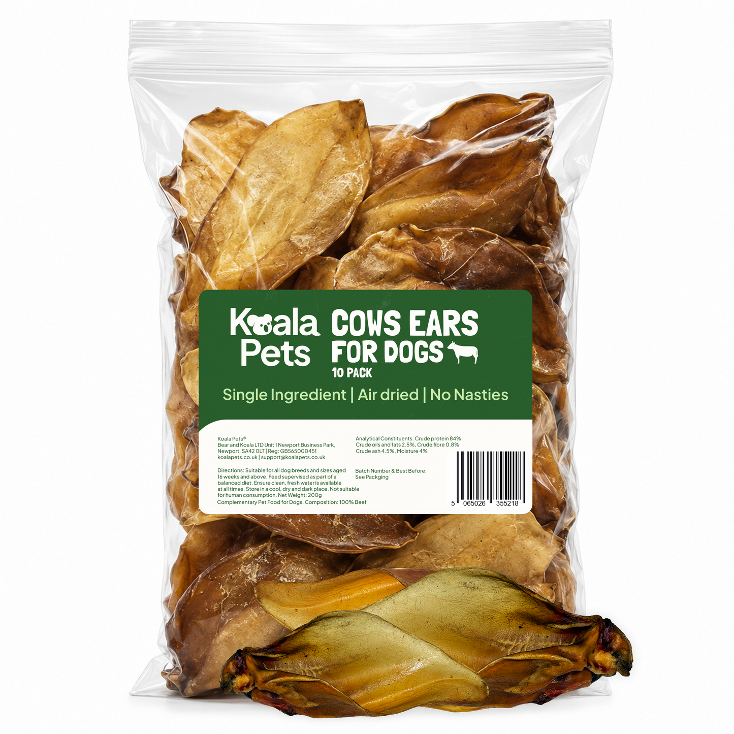 Large Cows Ears for Dogs 10 Pack