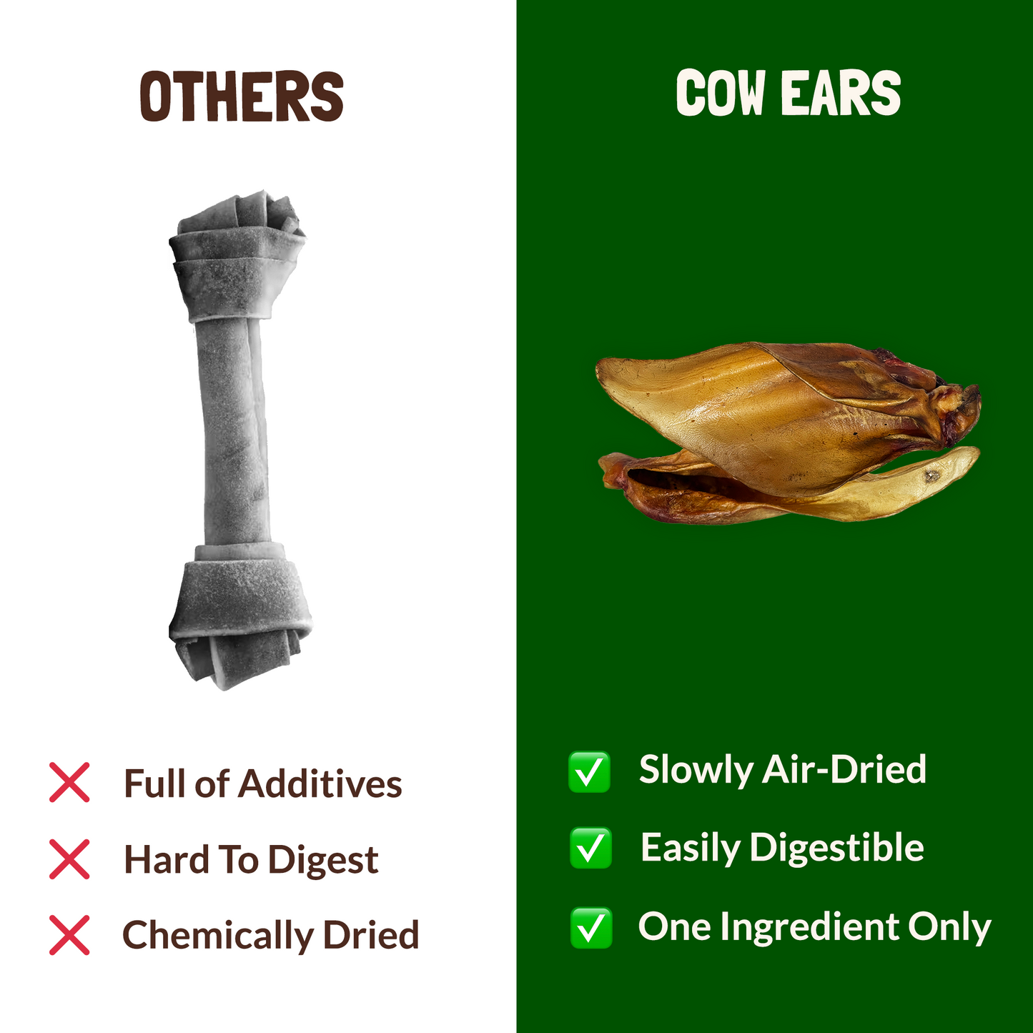 Large Cows Ears for Dogs 10 Pack