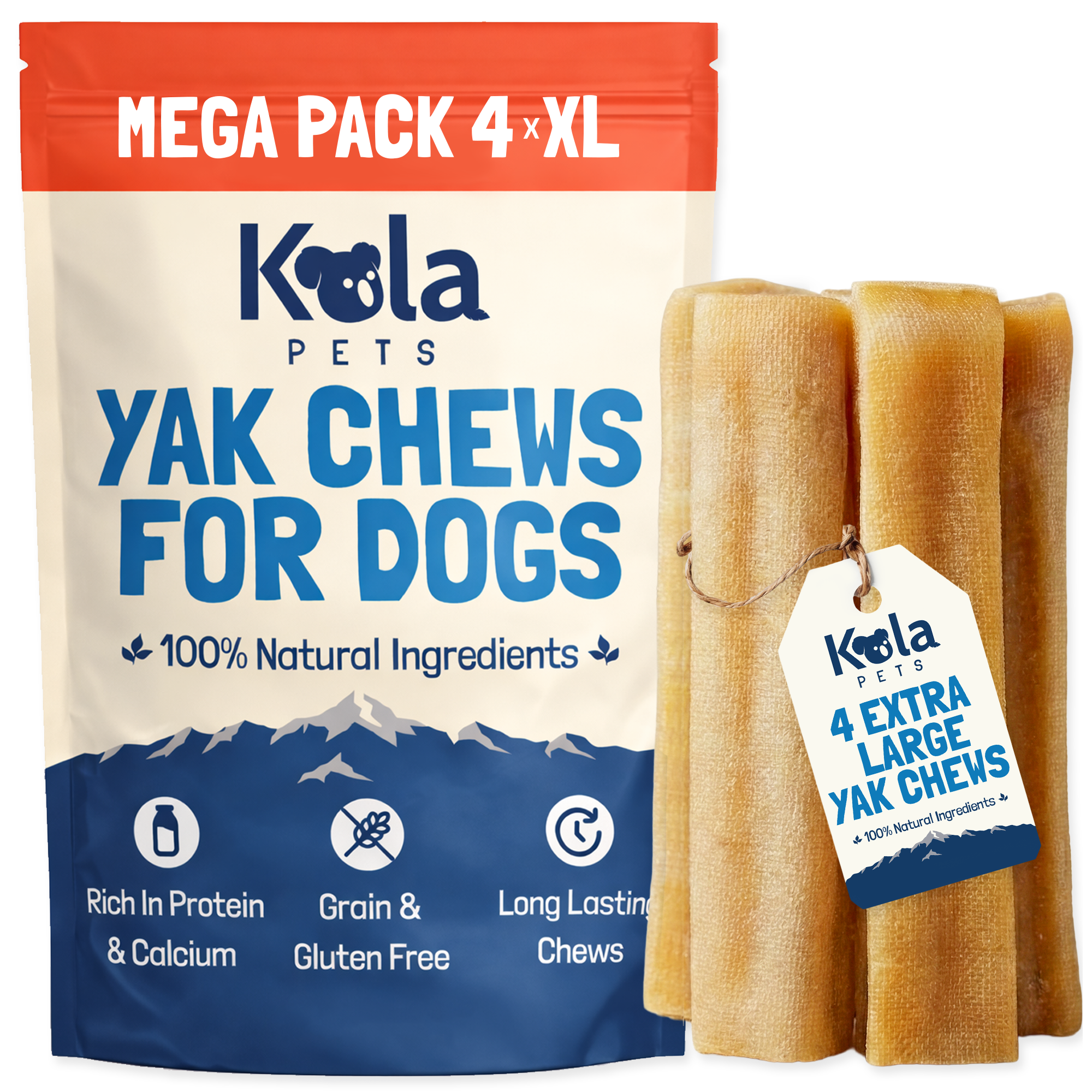 Yak Chews for Dogs (XL Pack of 4) - NEW