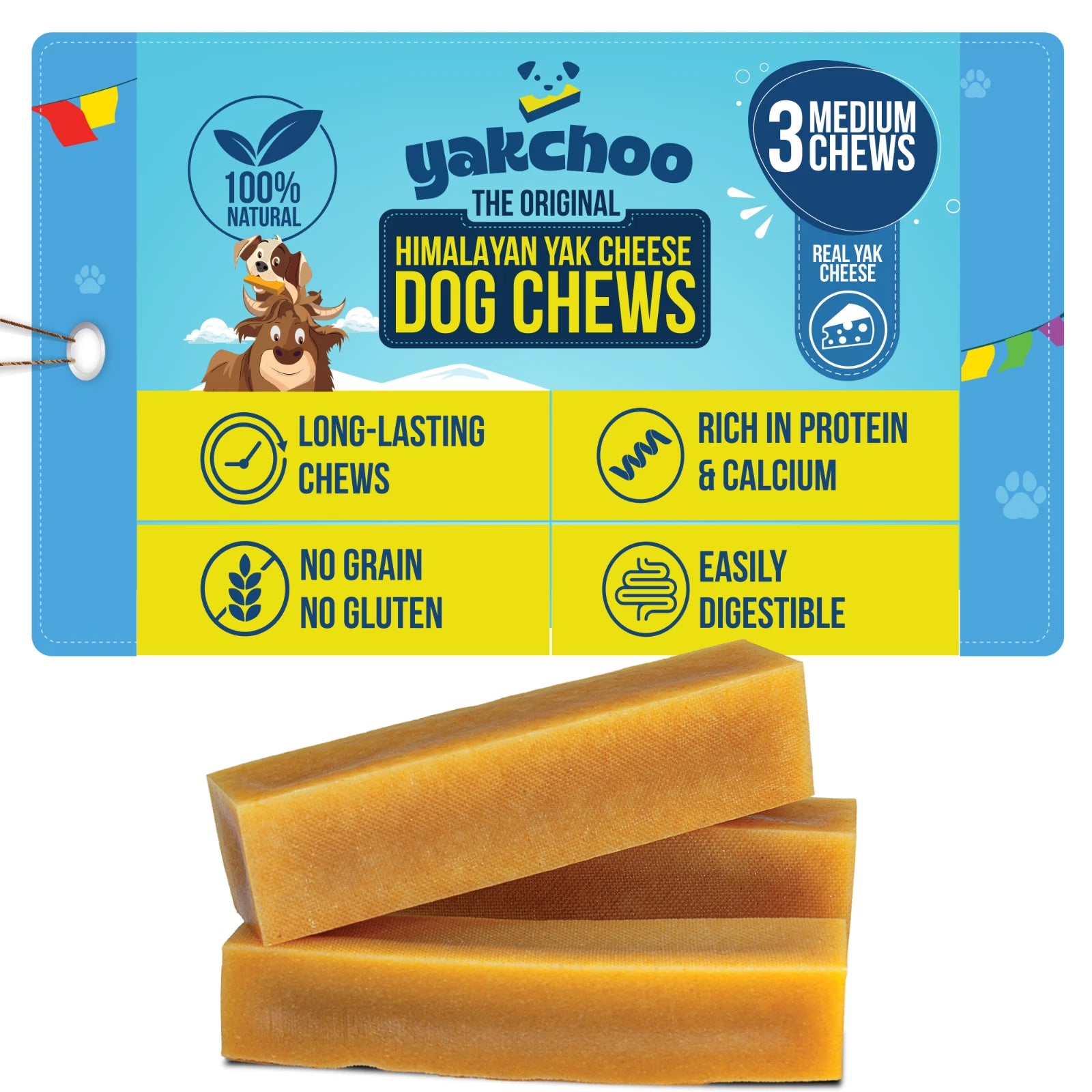 Yakchoo Yak Chews for Dogs 210g (Medium - 3 Chews)